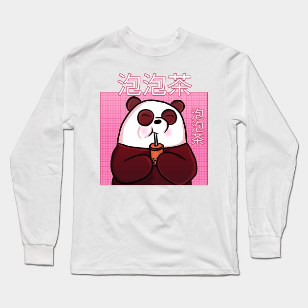 Bubble Tea Panda Bear Long Sleeve T-Shirt by RoserinArt